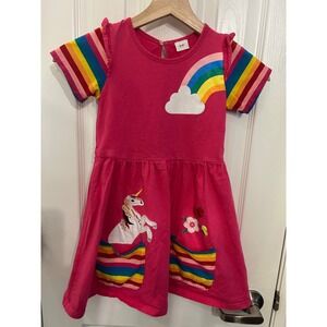 Jxs Neat Girls Pink Rainbow Unicorn Embroidered Striped Pocket Dress 5/6 k7043